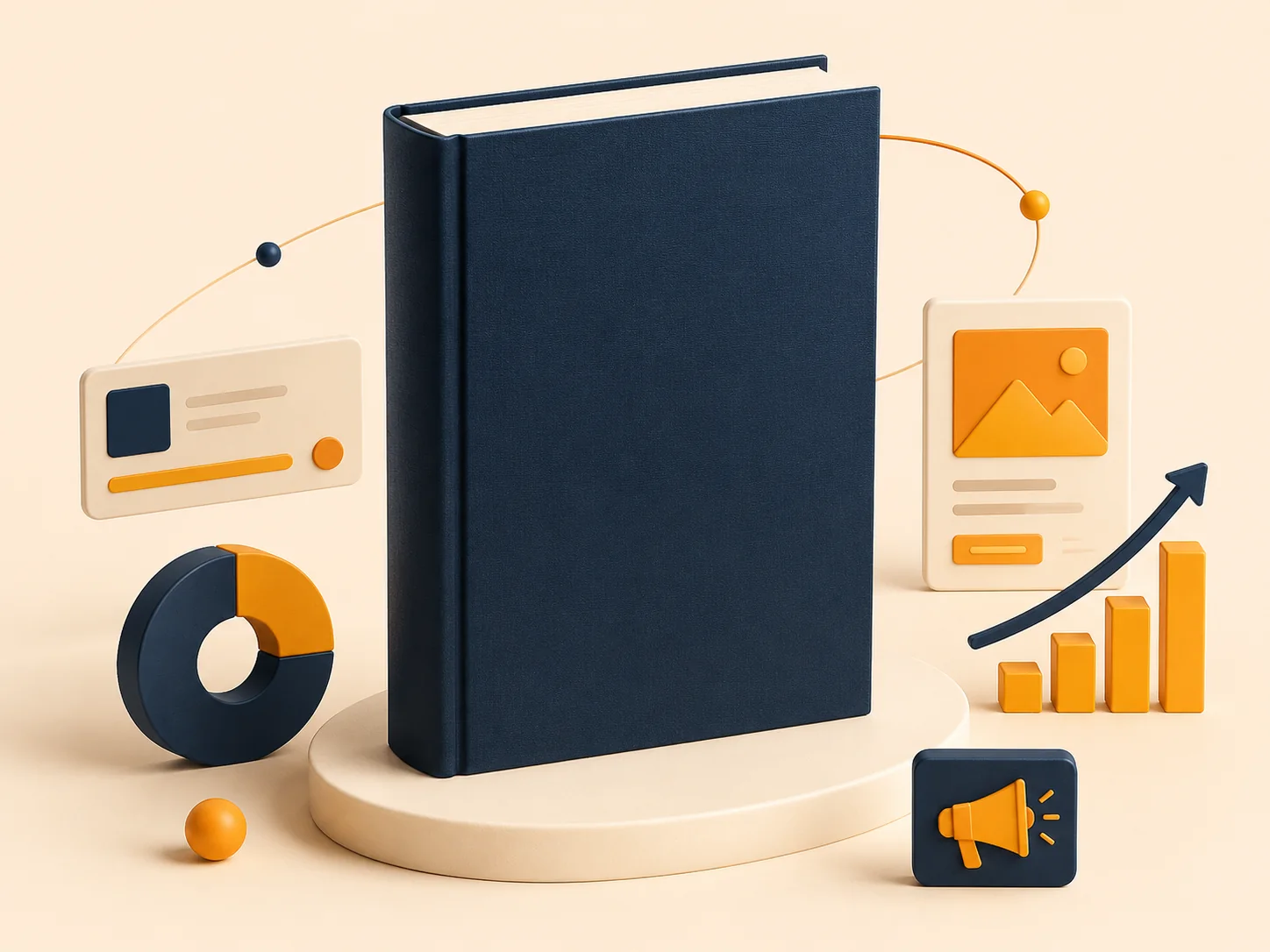 One book with visual elements representing advertising management.